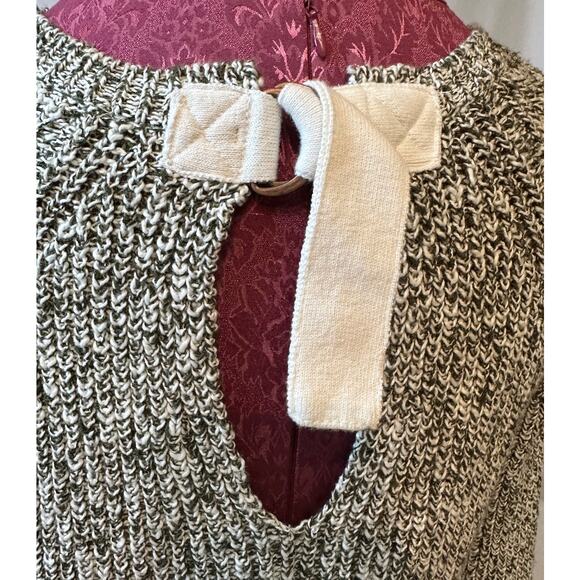 Lilla P Raglan Tieback Sweater Fitted Small Green/Gray Ivory Long Sleeve Keyhole - Picture 3 of 6